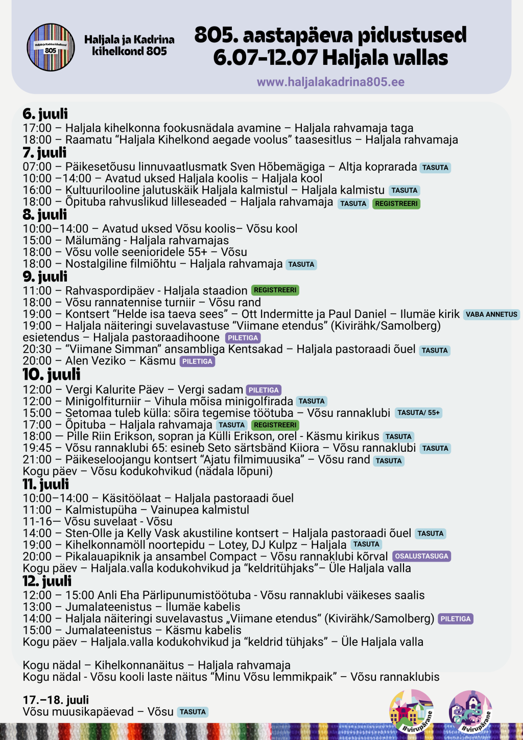 Tähistame koos Haljala ja Kadrina kihelkondade 805. aastapäeva pidustusi Haljala vallas!